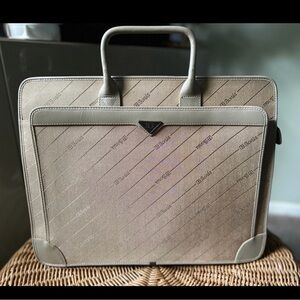 Bonia Logo Beige Leather Trim Briefcase Singapore Quiet Luxury